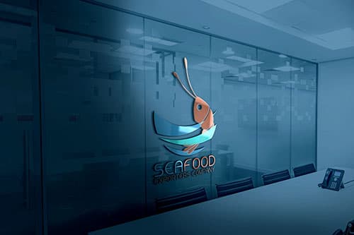 SeaFood Export logo on the wall of a corporate building